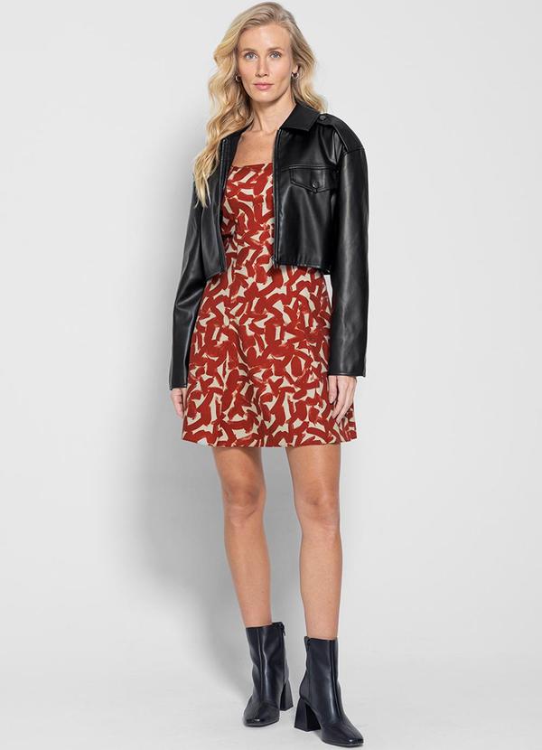 Enfim - Vestido Curto Abstrato Evasê Vermelho 2