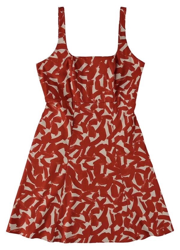 Enfim - Vestido Curto Abstrato Evasê Vermelho 3
