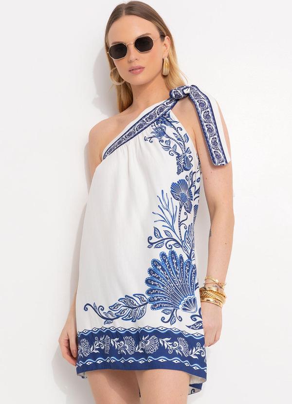 Farm - Vestido Curto Alça em Viscose Off White