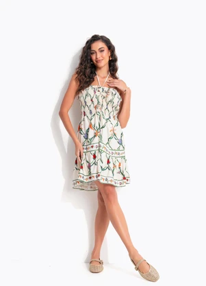 Farm - Vestido Curto Alcinha Feira de Legumes Bege - FARM