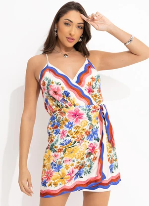 Farm - Vestido Curto Alcinha Lenco Floraline Off White - FARM