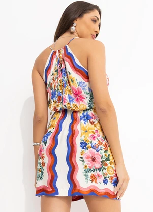 Farm - Vestido Curto Alcinha Lenco Floraline Off White - FARM