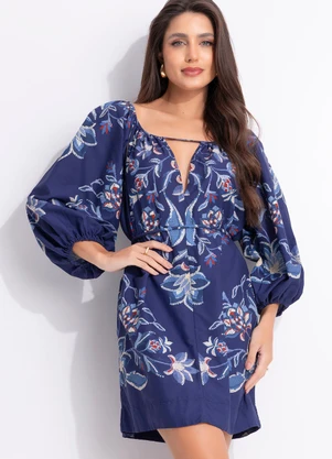 Farm - Vestido Curto Alvorada Solar Azul - FARM