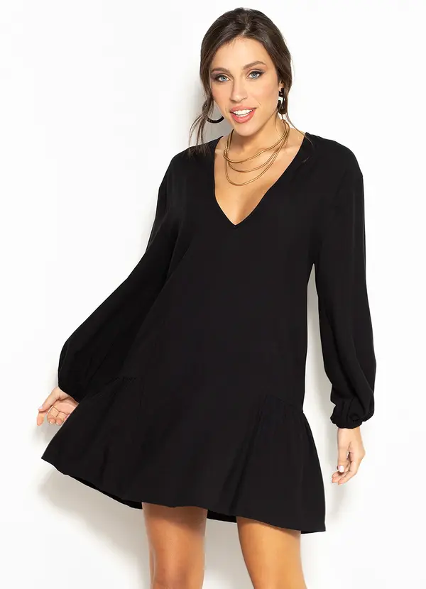 Colcci - Vestido Curto Amplo de Viscose Preto 1