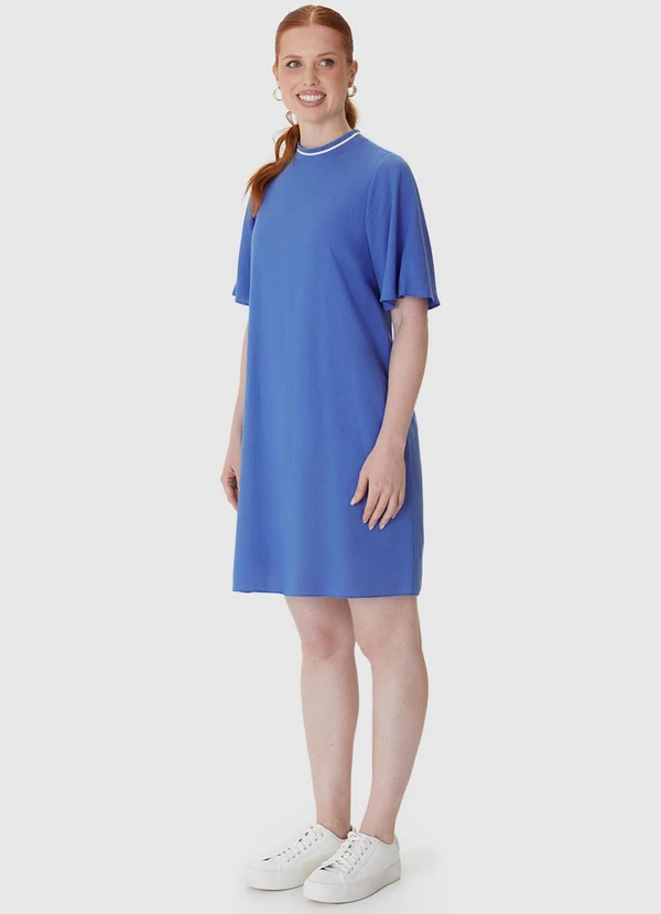 Malwee - Vestido Curto Amplo em Viscolinho Azul Escuro 3