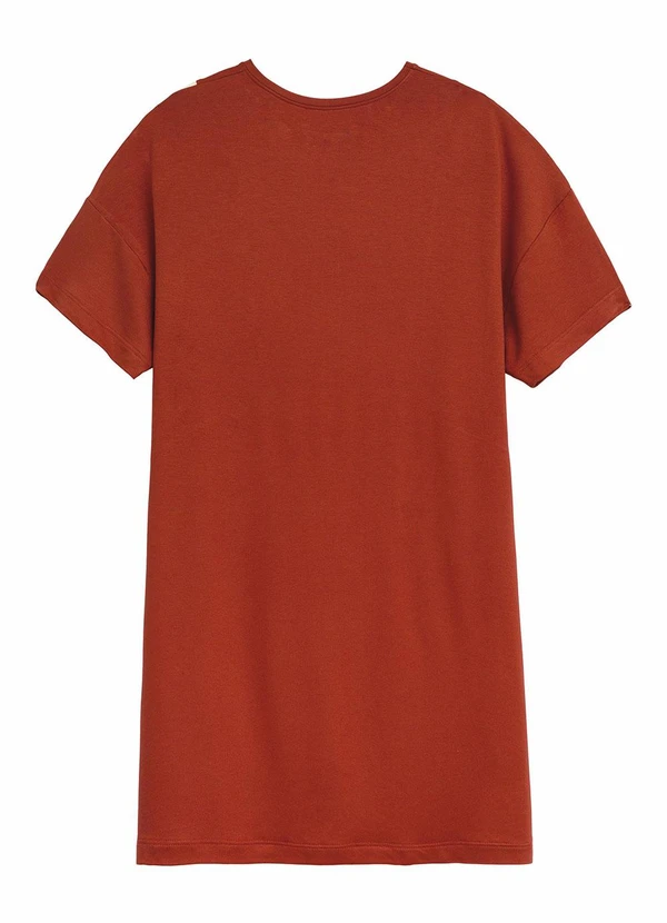 Malwee - Vestido Curto Amplo em Viscolinho Terracota 2