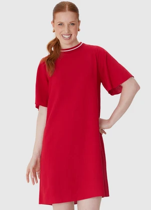 Malwee - Vestido Curto Amplo em Viscolinho Vermelho - MALWEE