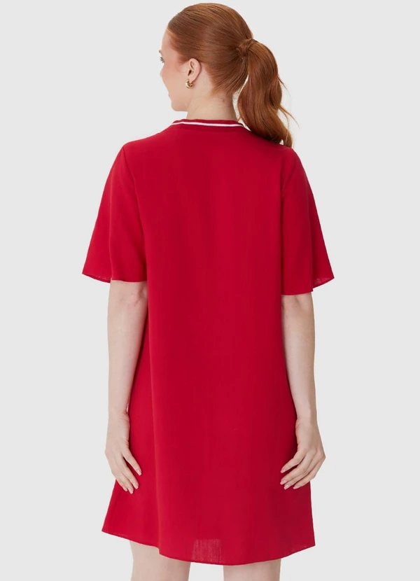 Malwee - Vestido Curto Amplo em Viscolinho Vermelho 2