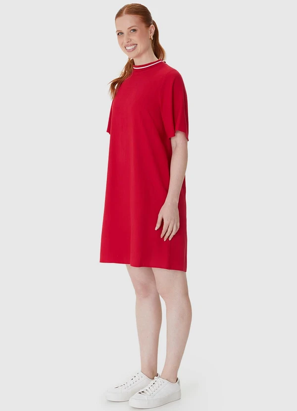 Malwee - Vestido Curto Amplo em Viscolinho Vermelho 3