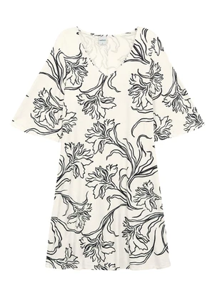 Malwee - Vestido Curto Amplo em Viscose Floral Branco - MALWEE