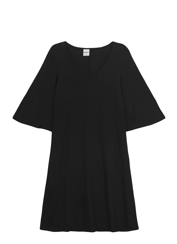 Malwee - Vestido Curto Amplo em Viscose Preto