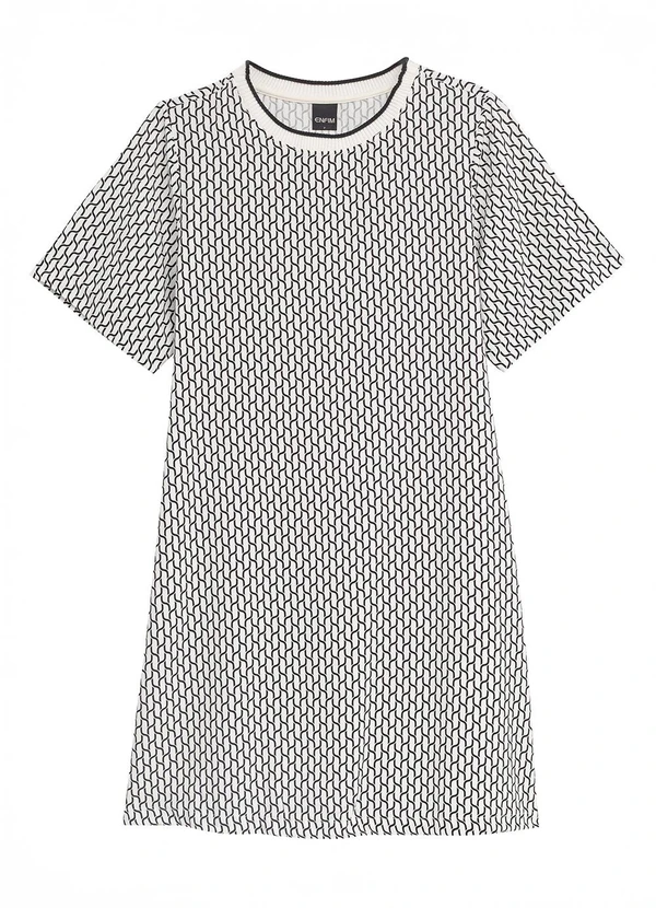 Enfim - Vestido Curto Amplo Geométrico Branco