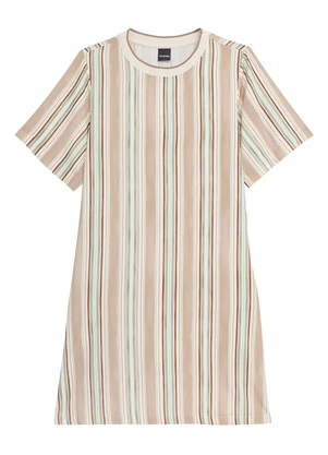 Enfim - Vestido Curto Amplo Listrado Bege - ENFIM