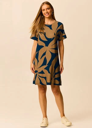 Malwee - Vestido Curto Amplo Tropical Azul Escuro - MALWEE