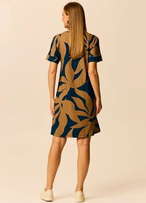 Malwee - Vestido Curto Amplo Tropical Azul Escuro - MALWEE
