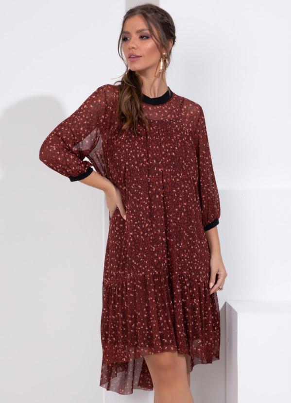 Quintess - Vestido Curto Animal Print com Mangas 3/4