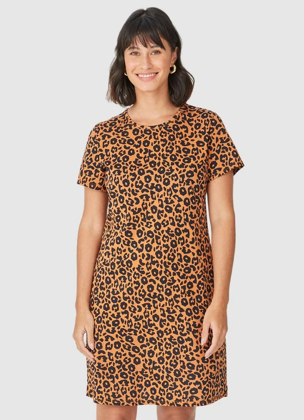 Malwee - Vestido Curto Animal Print Marrom