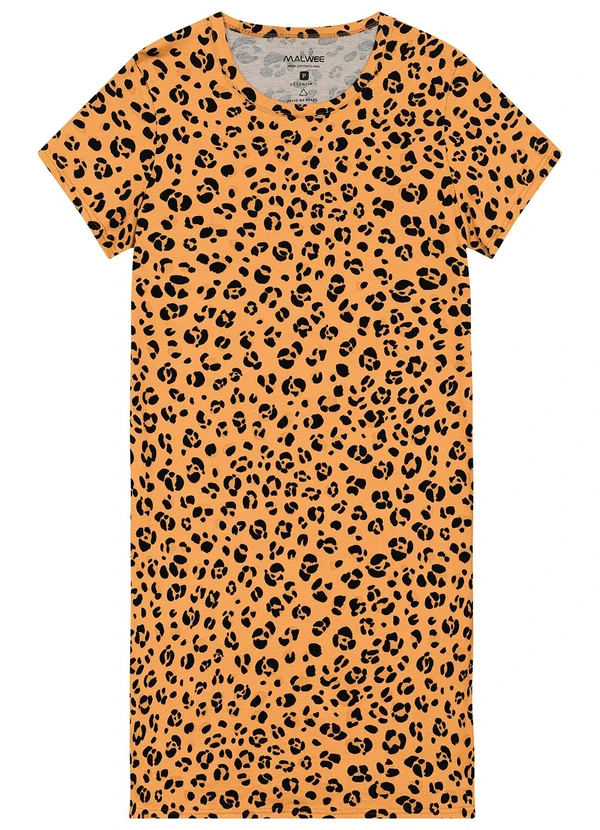 Malwee - Vestido Curto Animal Print Ocre