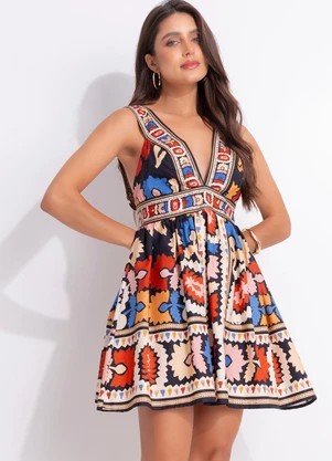 Farm - Vestido Curto Antuerpia Lenço Preto - FARM