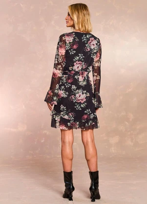 Doce Trama - Vestido Curto Aquarela Rose em Tule Estampado - DOCE TRAMA