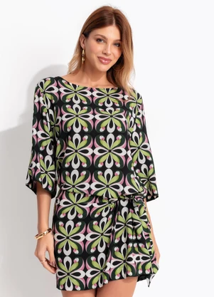 Farm - Vestido Curto Arara de Flor Preto - FARM