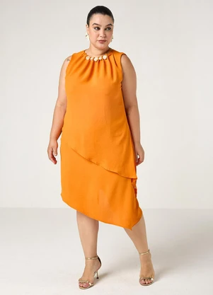 Elegance - Vestido Curto Assimétrico com Esferas Laranja - ELEGANCE