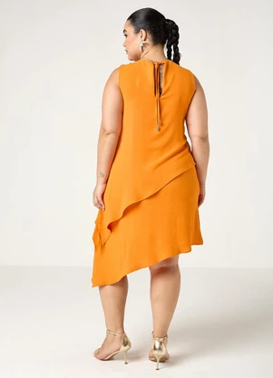 Elegance - Vestido Curto Assimétrico com Esferas Laranja - ELEGANCE