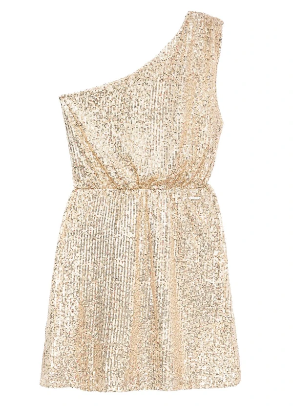 Enfim - Vestido Curto Assimétrico em Paetê Champagne 3