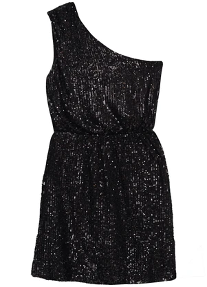 Enfim - Vestido Curto Assimétrico em Paetê Preto - ENFIM