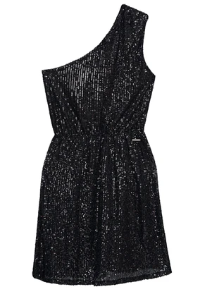 Enfim - Vestido Curto Assimétrico em Paetê Preto - ENFIM
