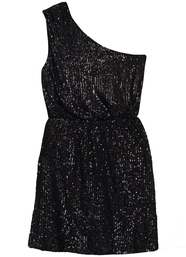 Enfim - Vestido Curto Assimétrico em Paetê Preto