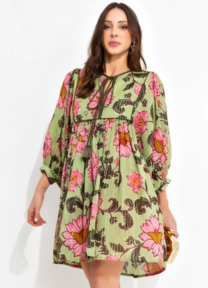 Farm - Vestido Curto Aurora Floral Verde - FARM