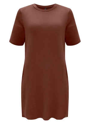 Lunender - Vestido Curto Básico com Bolsos Marrom - LUNENDER