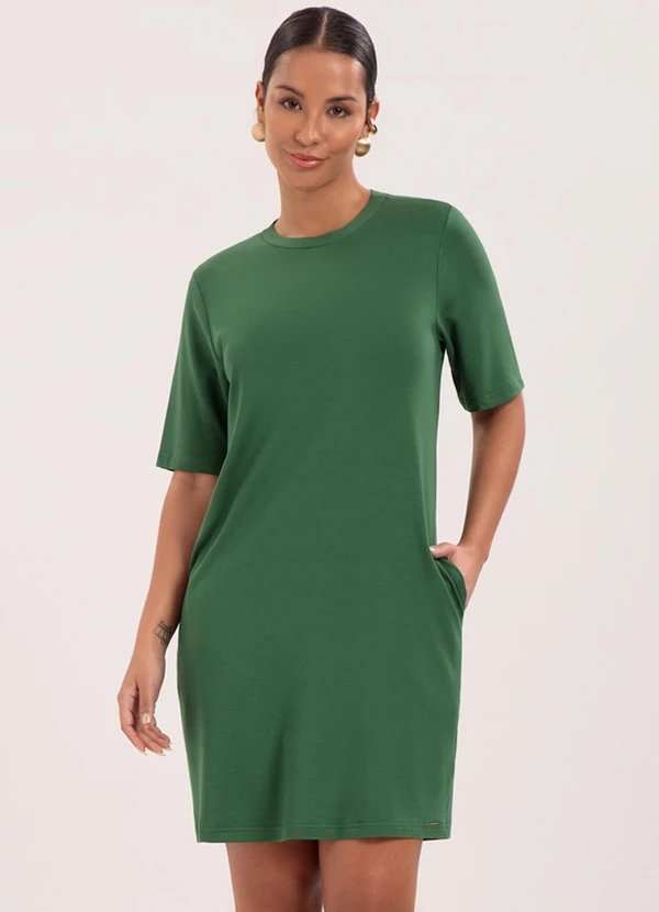 Lunender - Vestido Curto Básico com Bolsos Verde