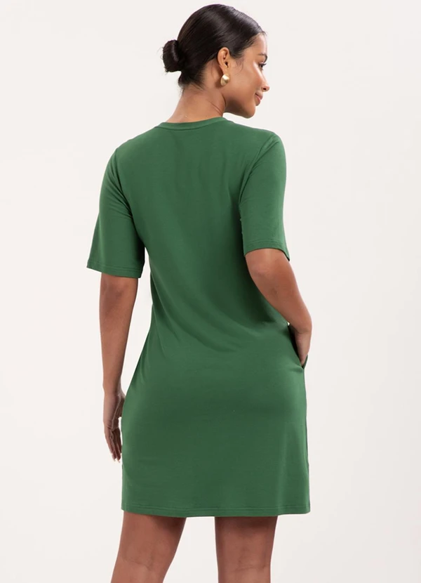 Lunender - Vestido Curto Básico com Bolsos Verde 2