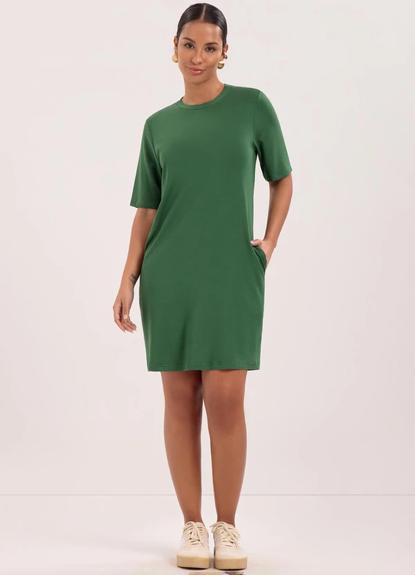Lunender - Vestido Curto Básico com Bolsos Verde 3