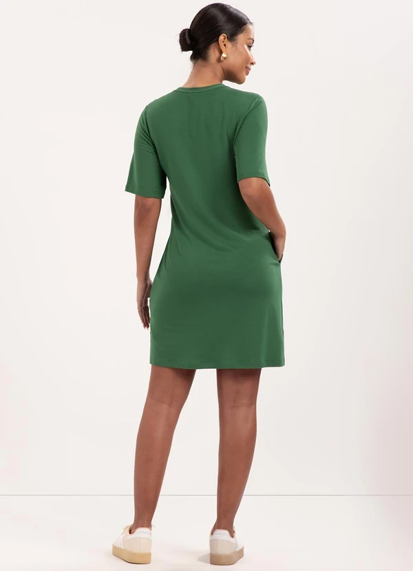 Lunender - Vestido Curto Básico com Bolsos Verde 4