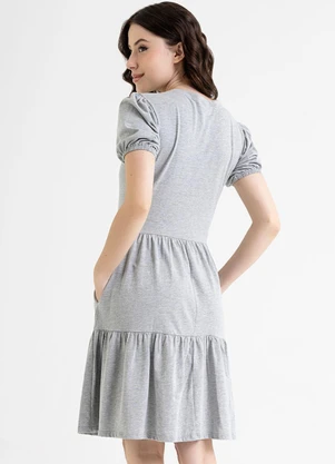 Just Basic - Vestido Curto Básico em Meia Malha Cinza - JUST BASIC