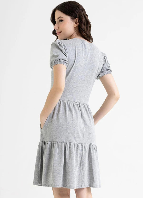 Just Basic - Vestido Curto Básico em Meia Malha Cinza 2