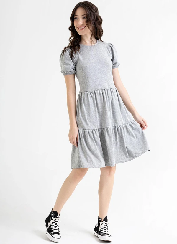 Just Basic - Vestido Curto Básico em Meia Malha Cinza 3
