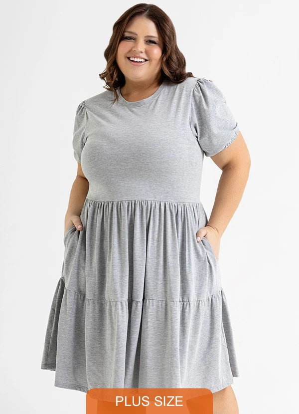 Just Basic - Vestido Curto Básico em Meia Malha Cinza 5