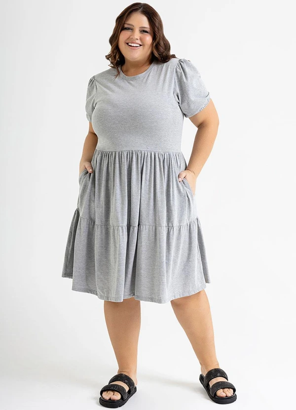 Just Basic - Vestido Curto Básico em Meia Malha Cinza 7