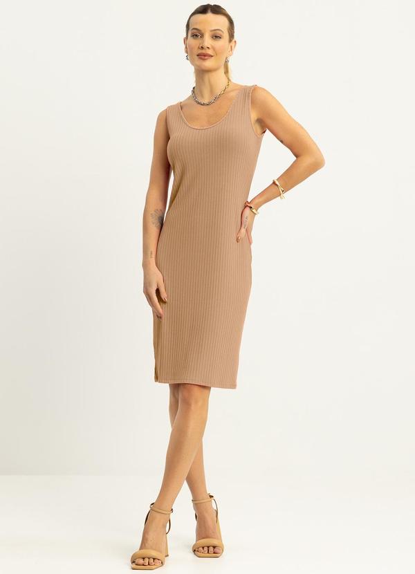 Lunender - Vestido Curto Básico Malha Canelada Bege 2