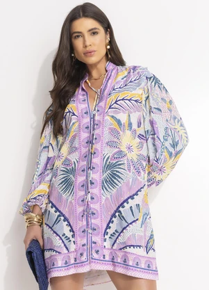 Farm - Vestido Curto Bata Tapete de Tucano Roxo - FARM