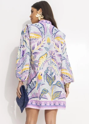 Farm - Vestido Curto Bata Tapete de Tucano Roxo - FARM