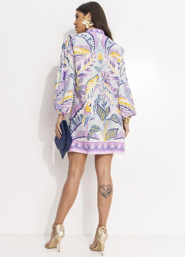 Farm - Vestido Curto Bata Tapete de Tucano Roxo 4