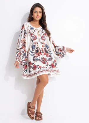 Farm - Vestido Curto Bohoflor Bege - FARM