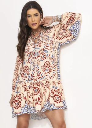 Farm - Vestido Curto Borbolina Bege - FARM