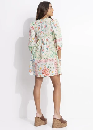 Farm - Vestido Curto Borda Bandana Bege - FARM