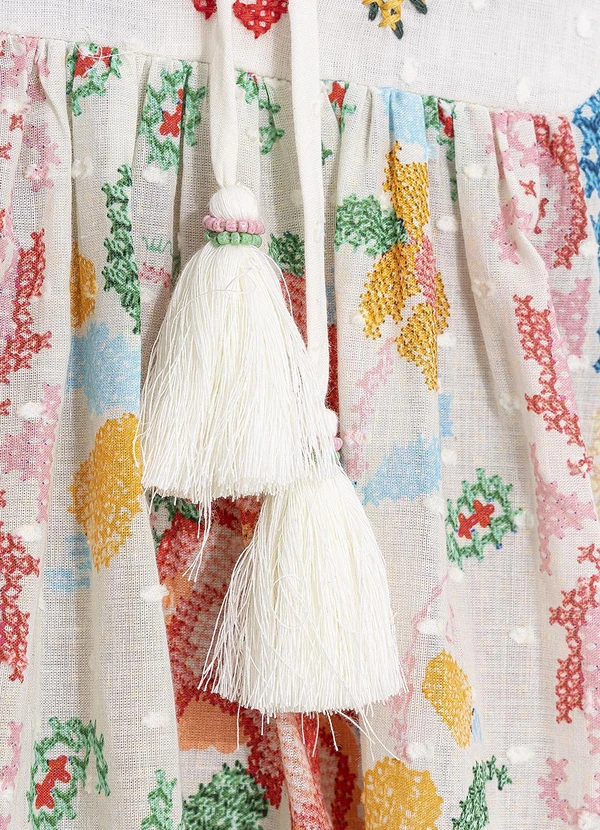 Farm - Vestido Curto Borda Bandana Bege 8